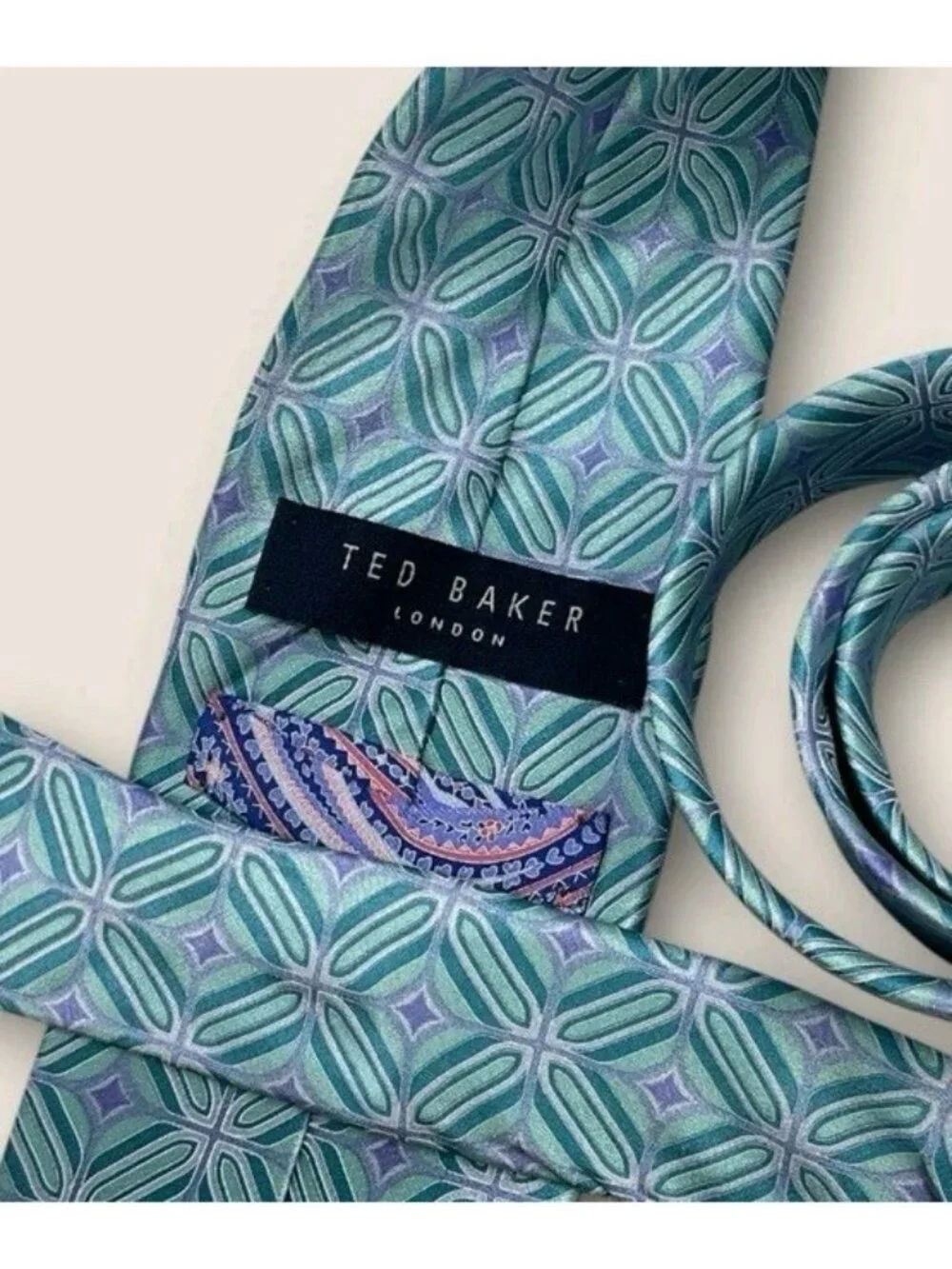 TED BAKER Silk Tie USA XL Green Purple Geometric W:3.5